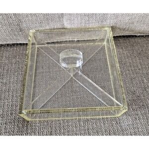 Vintage Lucite Organizer Box With Thick Stylized Knob On Lid 8 In Square